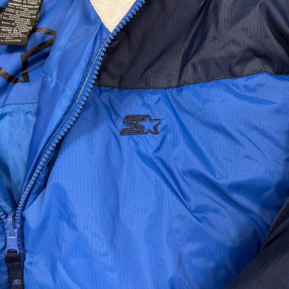 VTG Starter Jacket Mens 2XL Blue Puffer Down Full Zip Fleece‎ Collar Ripstop